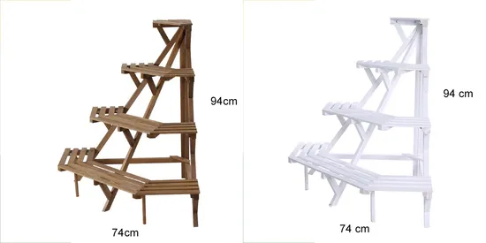 Stepped Style Solid Wood 4- Tier Corner Shelf Flower Rack Flower Pot Plant Stand