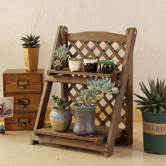 2 Tier Folding Wooden Flower Stands Plant Display Shelf Storage Rack Ladder Stand Rack
