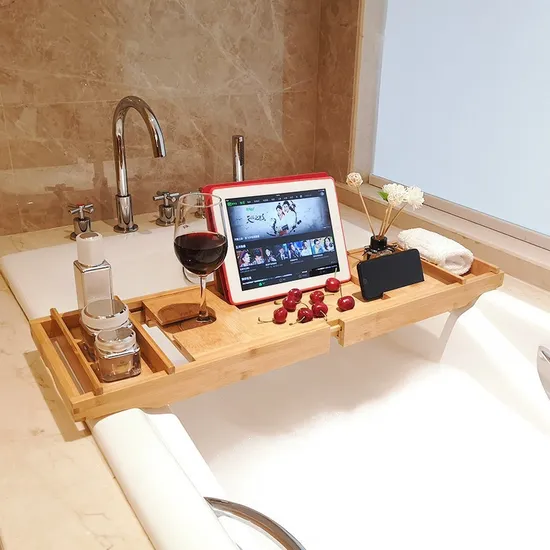 Luxury Expandable Bamboo Bathtub Caddy Tray Bath Caddy Tray