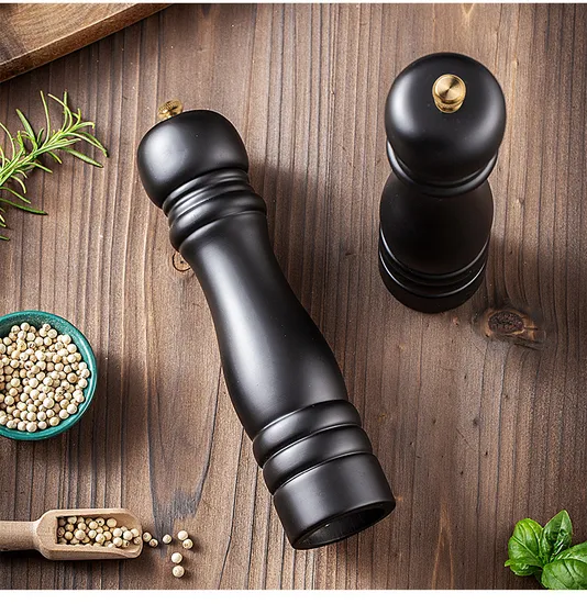 8-Inch Black PU Painted Wooden Pepper Grinder Sea Salt Grinder