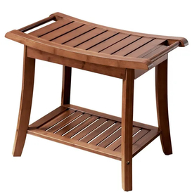 Carbonized Color Non-Slip and Waterproof Bamboo Bathroom Stool Shower Stool with Towel Hange