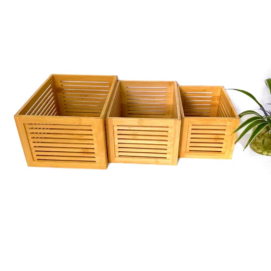Custom Multi-Functional Hollowed-out Bamboo Storage Basket Set for Household Sundries /Fruits / Vegetables.