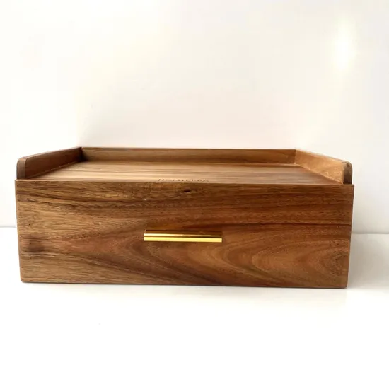 Custom Acacia Wood Coffee Storage Box Drawer Box Tea Set Storage Box