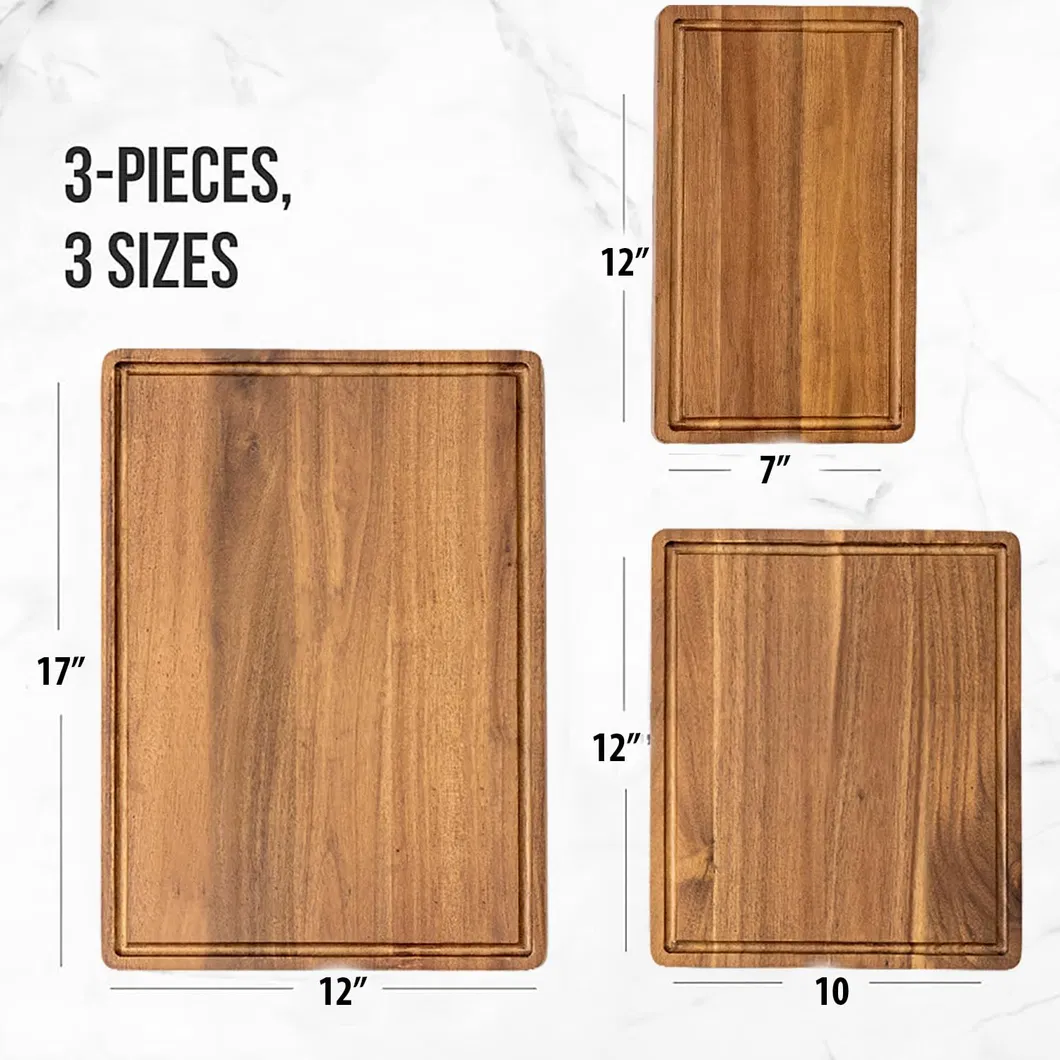 Rectangle Acacia Wood Kitchen Chopping Block Set with Holder