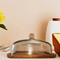 Rectangle Small Acacia Wooden Cake Stand with Glass Dome for Home Use