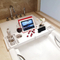 White Color Bamboo Bathroom Storage Rack Bathtub Holder with Flat Panel Mobile Phone Holder
