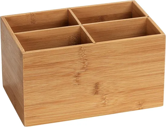 Bamboo Organizer Box with 3 Compartments - Storage Box, Bathroom Basket