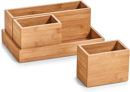 Multi-Use Bamboo Wooden Makeup Organizer Storage Box Set for Home Office