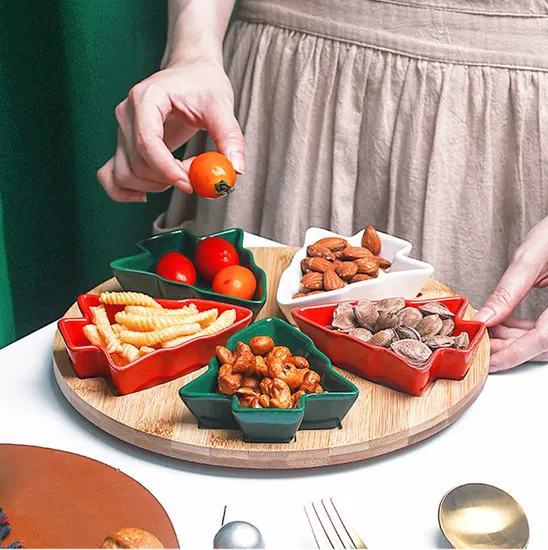Elegant 5-Piece Christmas Tree Ceramic Chip and DIP Set