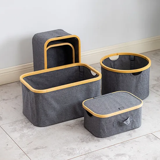 Bamboo Fabric Desktop Storage Container Storage Basket with Lid