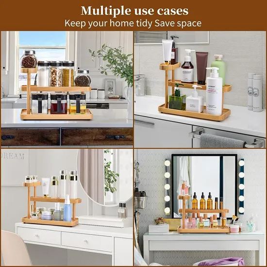 Wooden Desktop Storage Rack Bamboo Desk Organizer for Cosmetics