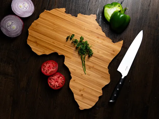 Unique Africa Shaped Bamboo Serving and Cutting Board for Kitchen