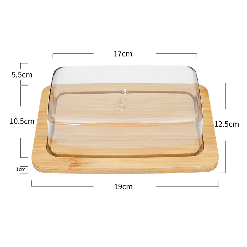 Bamboo Butter Stand Cake Stand Butter Tray with Transparent Lid