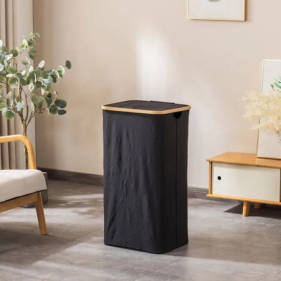 Foldable 100L Bamboo Circle Fabric Laundry Basket with Inner Bag for Household and Bathroom Storage