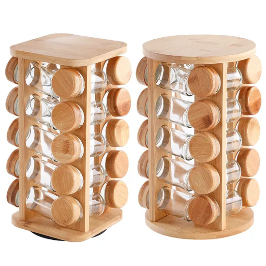 20-Jar Revolving Bamboo Spice Holder for Cabinet Use
