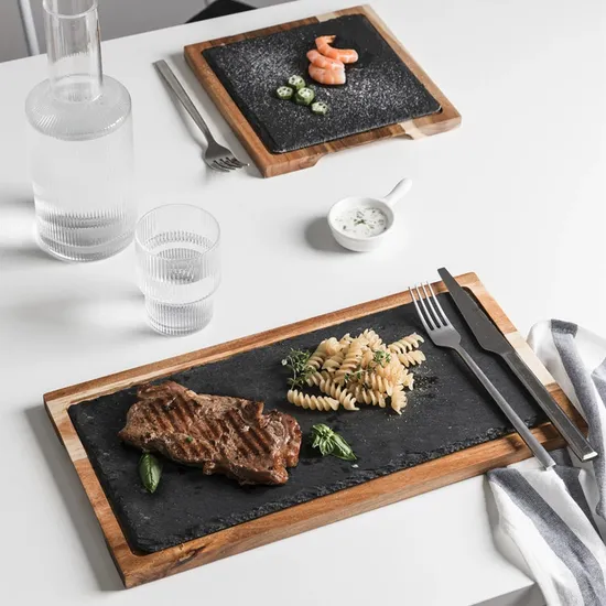 Wholesale Paddle Shape Acacia Wood and Slate Cheese Serving Board