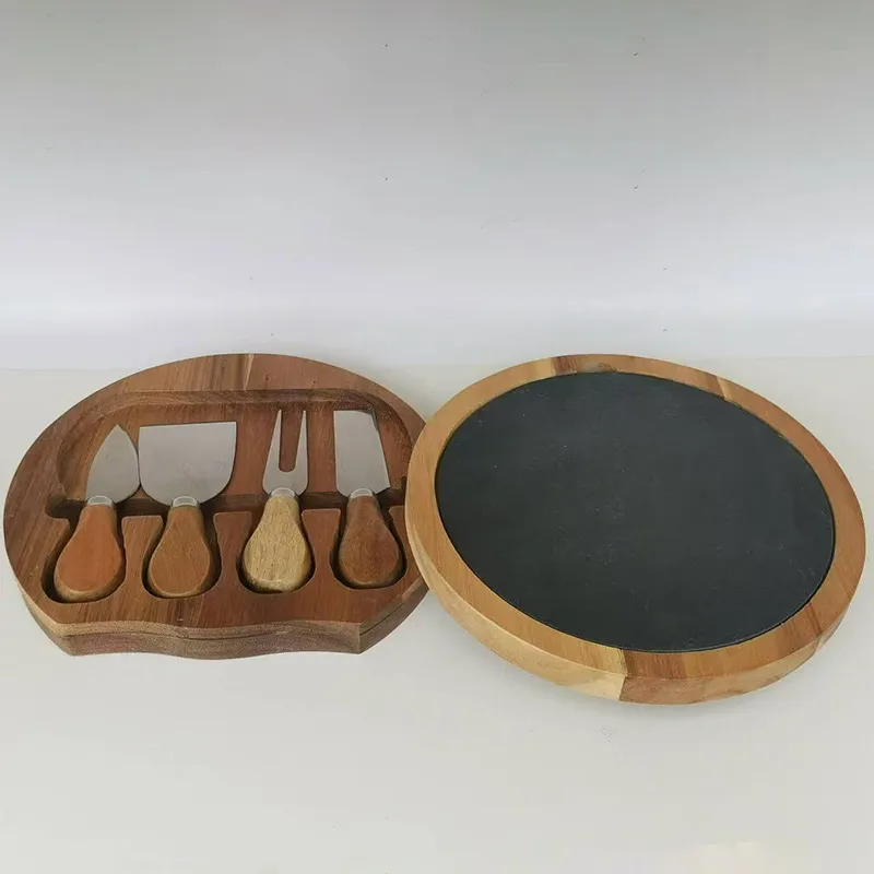 Wholesale Paddle Shape Acacia Wood and Slate Cheese Serving Board