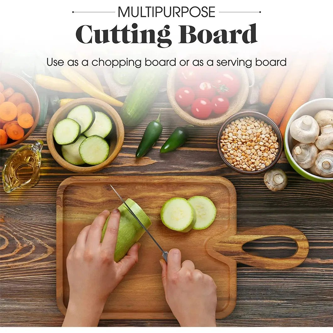 Rectangular Acacia Wood Charcuterie Board Cutting Board with Handle