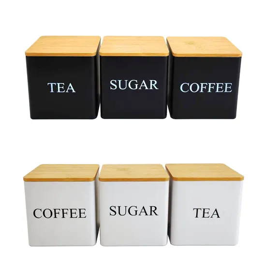 Kitchen Canister Set with Bamboo Lids for Coffee Tea Sugar