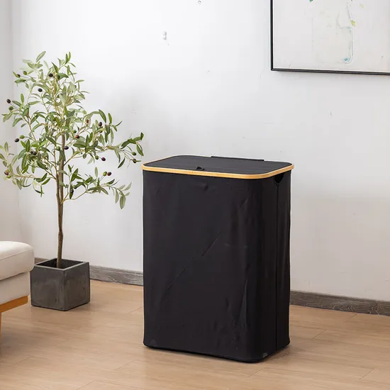 Modern Simple Dustproof and Covered Bamboo Fabric Laundry Basket for Storage