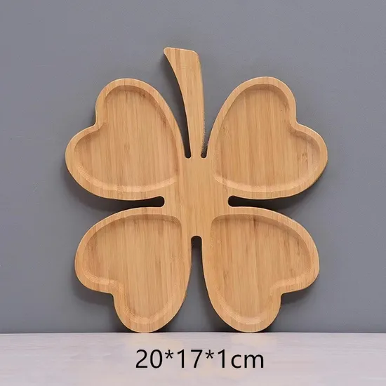 Bulkbuy 4 Leaf Shape Small Tray Bamboo Sushi Platter Serving Plate for Restaurant