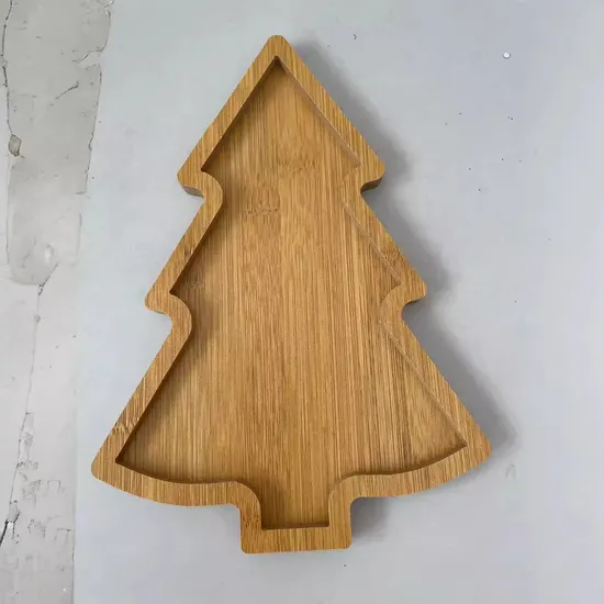 Wholesale Christmas Tree Shaped Bamboo Food Tray Set Serving Plate for Restaurant