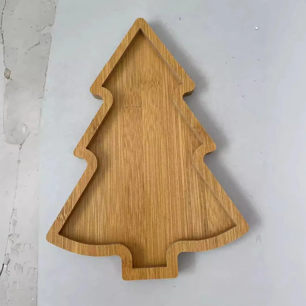 Wholesale Christmas Tree Shaped Bamboo Food Tray Set Serving Plate for Restaurant