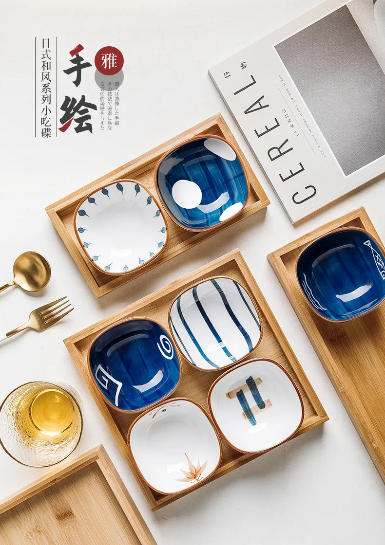 Chic Ceramic Dessert & Snack Plate Set with Wood Tray for Serving