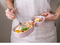Stylish Ceramic Snack Bowl with Divider and Wooden Handle