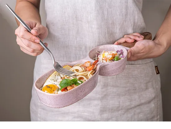 Stylish Ceramic Snack Bowl with Divider and Wooden Handle