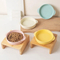 Wholesale Non Spill Double - Ear Ceramic Pet Bowl Dog and Cat Feeding Bowl with Bamboo Stand