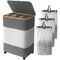 Large Capacity Black and White Spliced Foldable Bamboo Fabric Laundry Basket with Cover and Wheels