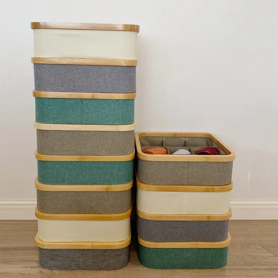 Bamboo Circle Oxford Cloth Fabric Drawer Storage Box for Household Underwear, Sock, Sundries and Snack Classification