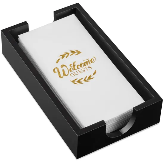 Black Rectangle Bamboo Napkin Holder Paper Towel Dispenser