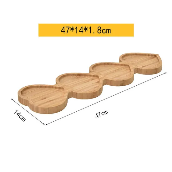 4 Divided Heart Shaped Bamboo Compartment Candy Dish, Dry Fruit Combination Nut Serving Plate
