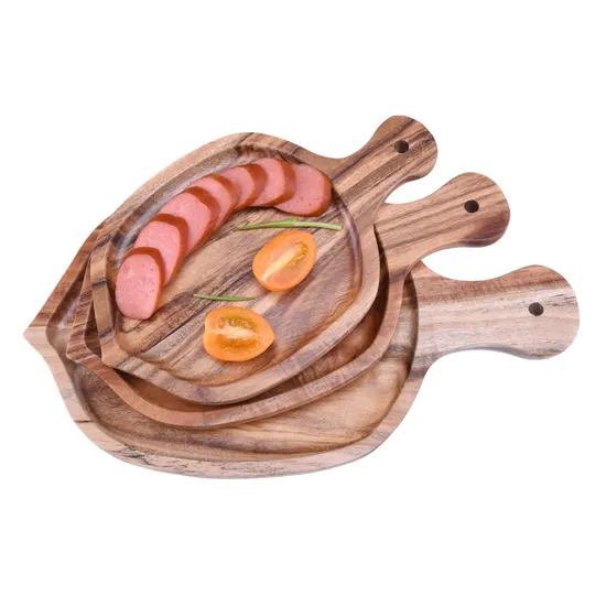 Multifunctional Wood Plate Wood Snack Tray with Handle