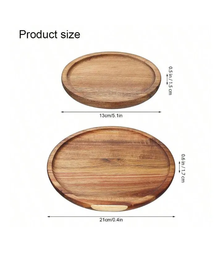 Round Acacia Wooden Nuts Fruit Snack Appetizer Serving Tray Plate