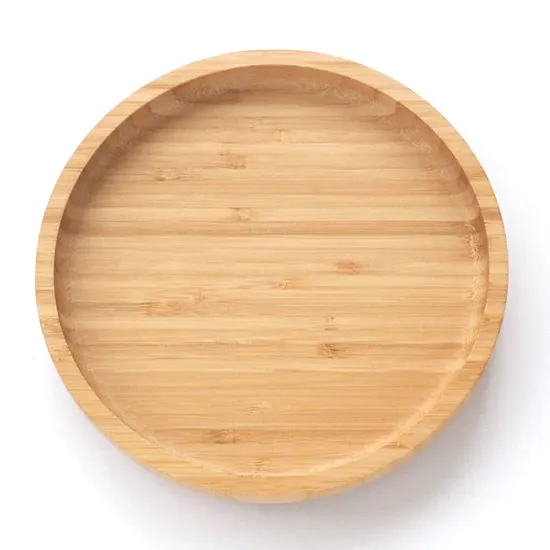 Round Shaped Bamboo Kids Plate with Suction for Home
