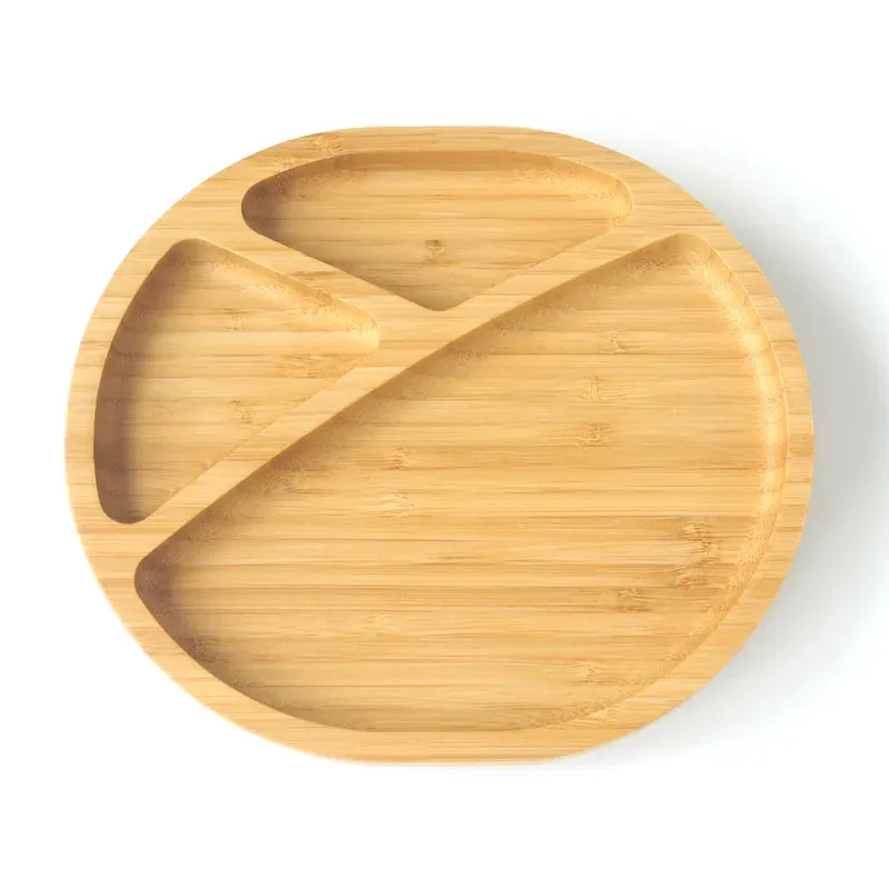 Elegant Round Bamboo 3 Serction Serving Plates with Suction for Baby Feeding