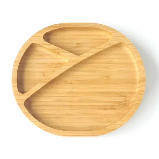 Elegant Round Bamboo 3 Serction Serving Plates with Suction for Baby Feeding