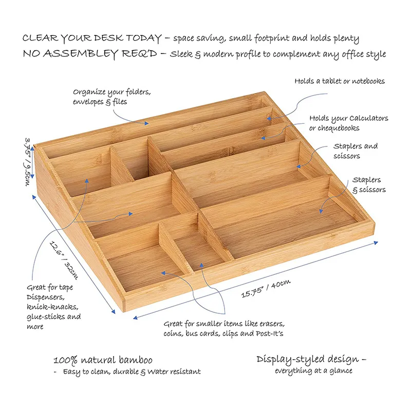 Desktop Bamboo Storage Organizer Storage Box for Office