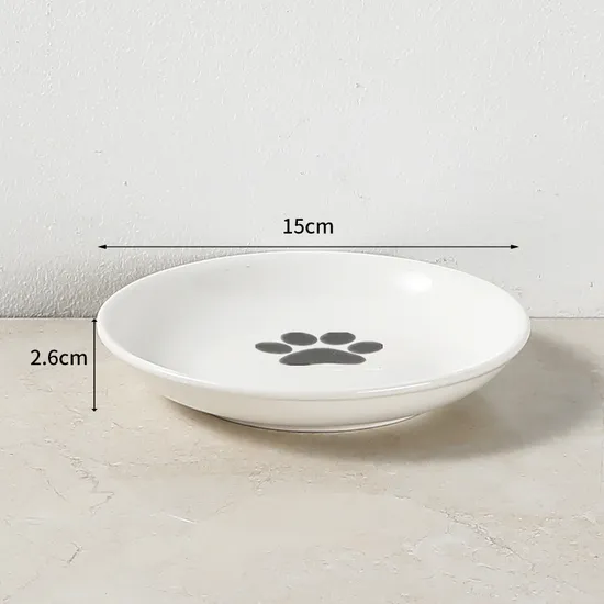 Neck-Protecting Round Ceramic Pet Food Bowl Dog Cat Bowls with Metal Stand