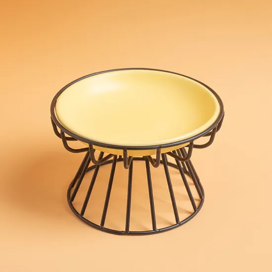 Metal High-Foot Neck-Protecting Ceramic Pet Water Bowl for Cats and Dogs