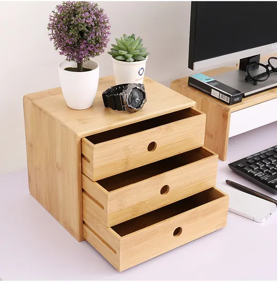 1/2 /3 Tier Small Bamboo Desk Box Desk Organizer with Drawers for Storage Pens, Thumbtacks and Office Supplies