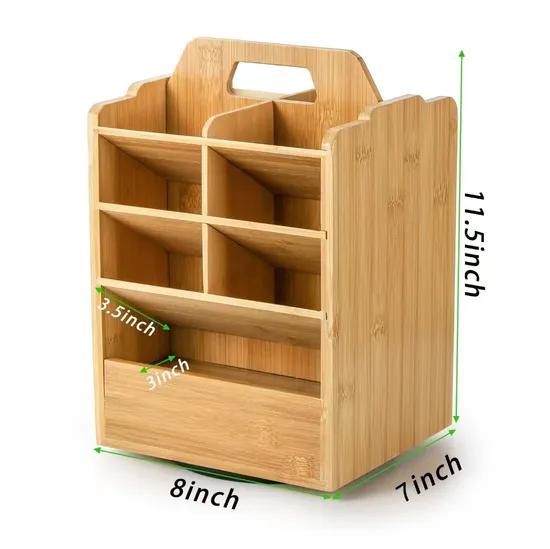 360° Rotating 15-Compartment Bamboo Pen Holder Organizer Cosmetic Organizer Shelf