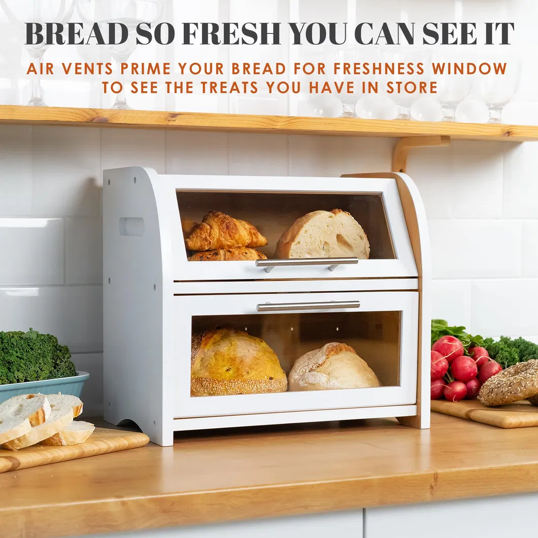 Wholesale 2 Layer White Bamboo Storage Bin for Kitchen Countertop