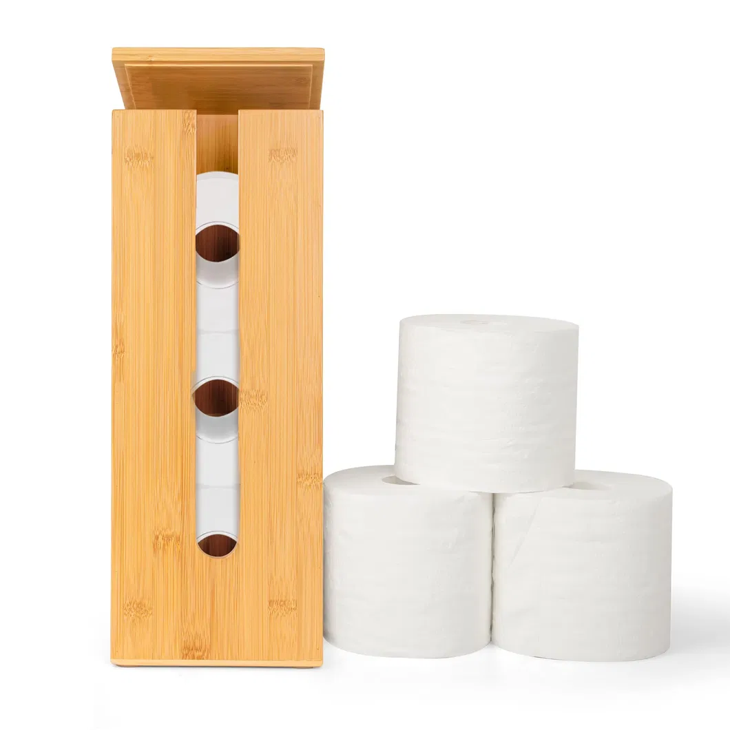 Bamboo Toilet Paper Holder - Fits 3 Mega Accessories - Natural, 5.9 X 5.9 X 16.1 Inches