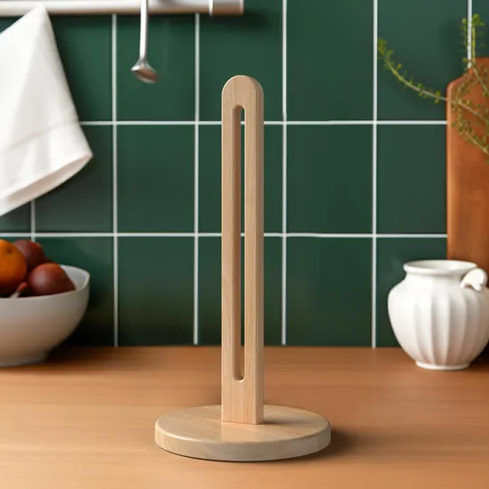 Solid Beechwood Paper Towel Dispenser Stand with Anti-Skid Base