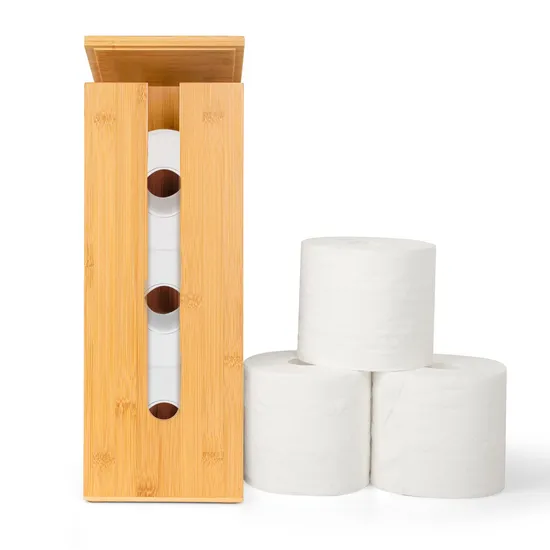 Bamboo Toilet Paper Holder - Fits 3 Mega Accessories - Natural, 5.9 X 5.9 X 16.1 Inches