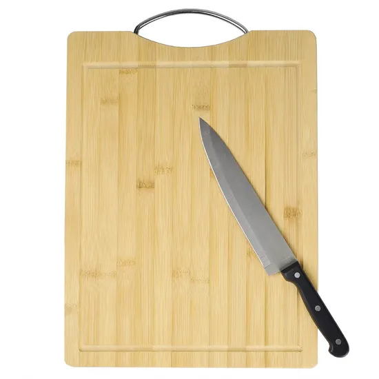 Premium Bamboo Cutting Board with Durable Stainless Steel Handle
